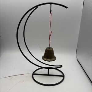 Vintage-Style Brass Bell on 10" Crescent Moon Stand – Celestial‎ Tabletop Decor